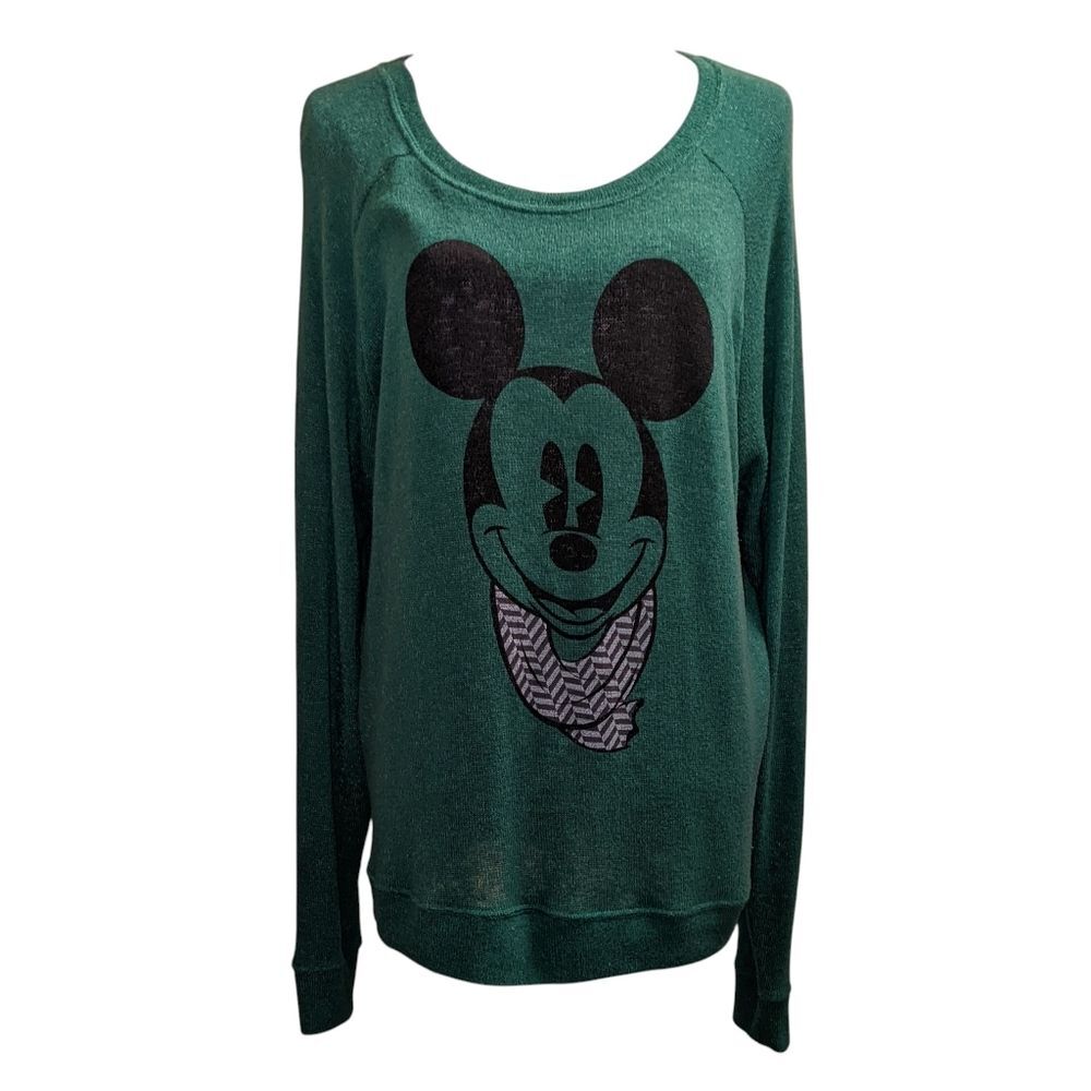 Disney Mickey Mouse Women's Crew Neck Lightweight Green Sweater Large